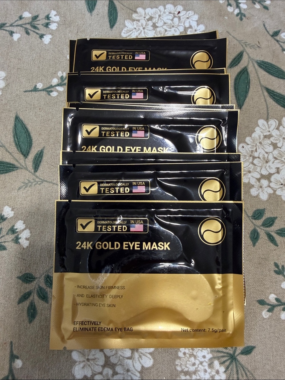 24K Gold Eye Mask Sachets Pack of 10 Hydrating Increase Firmness Tested in USA